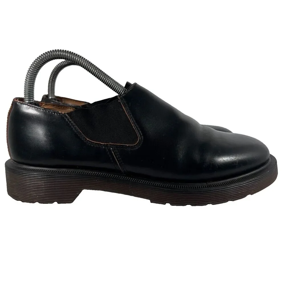 Dr Doc Marten Louis Smooth Black Low Slip On Shoes Cunky Men's Size 7 Women's 8